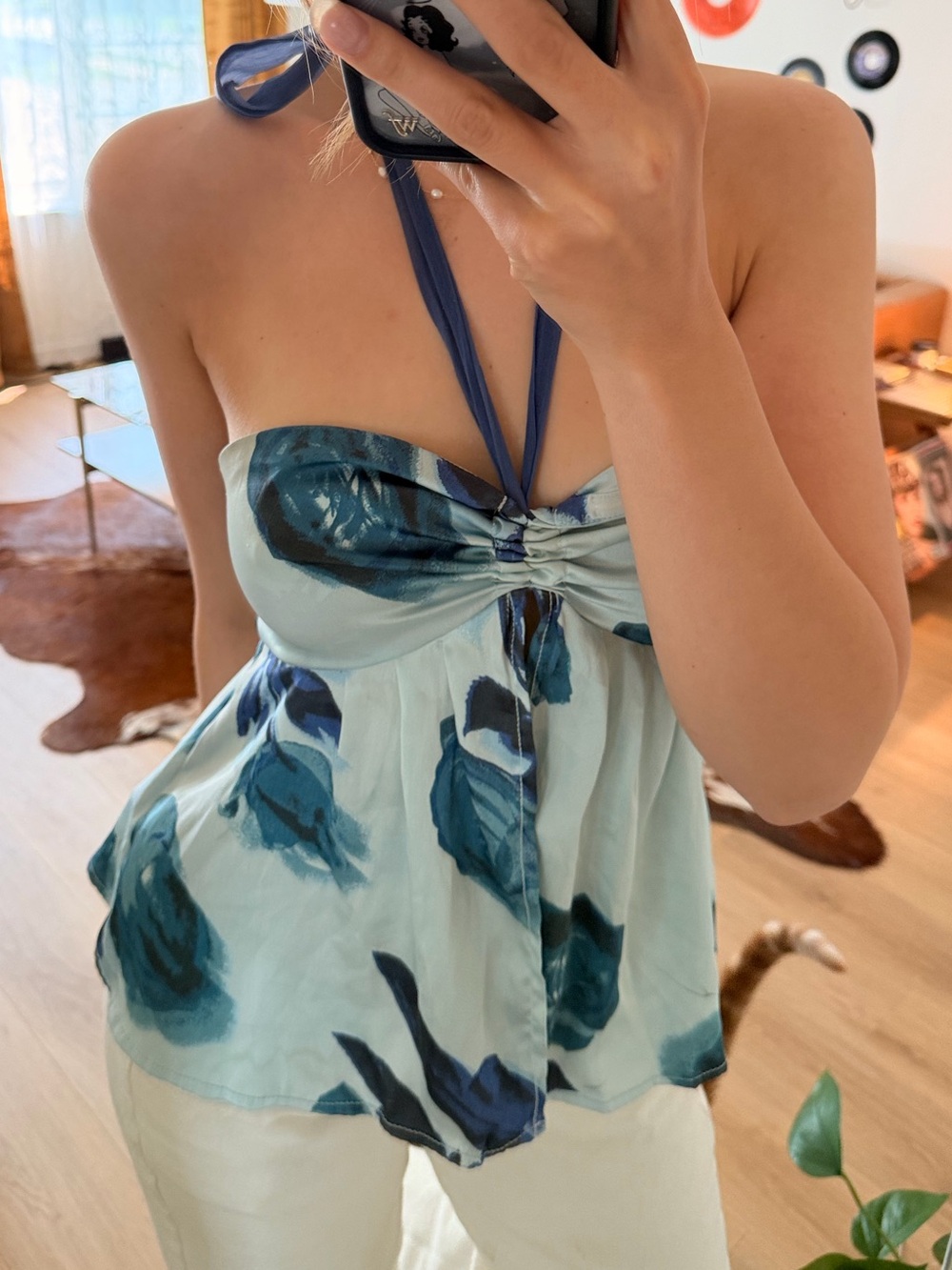 ECOTE Urban Outfitters Blue Floral Halter Top